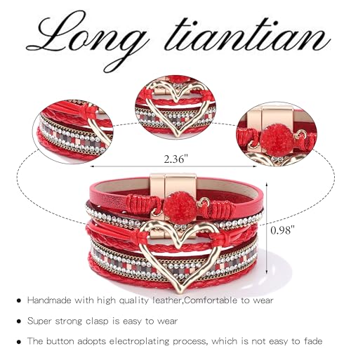 Long tiantian Boho Leather Wrap Bracelets Gifts Trendy Stuff Layered Bangles Bracelets for Women Modern Stackable Infinity Bracelets Bohemian Jewelry Gifts for Women Birthday Gifts - color: C4:Bangle Bracelets(red)
