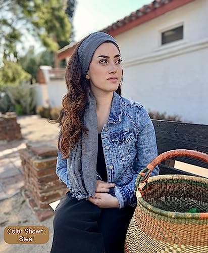 Humble Hilo Womens Woven Bohemian Style Gauze Scarf,Shawl, Head Wrap Fringed Edge Lightweight, Long Folds Small - color: Denim