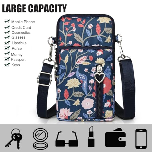 JANKS Small Crossbody Bag for Women - Mini Phone Purses with Crossbody Strap and Wallet - Nylon Arm Bag - color: C-peacock