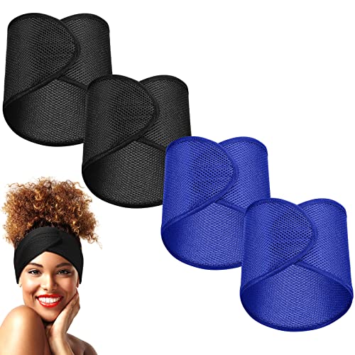 Haysandy 4 Pcs Mesh Hair Wrap for Women Pixie Hair Mesh Wrap Adjustable Pixie Cut Head Band for Sleeping Styling Makeup(Black, Blue) - color: Black, Blue