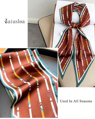 Purse Scarf For Handbags Head Scarves For Women's Hair Bags Scarfs Long Skinny Scarves Fashion Silky - color: A24-color of Jujube