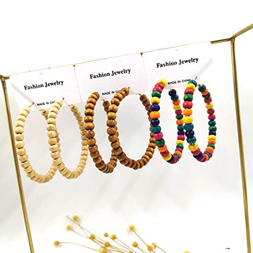 Bohemian Colorful Acrylic Resin Matte Beads Round Circle Hoop Drop Dangle Minimalist Chic Lightweight Earrings for Women Boho Geometric Beaded Statement Jewelry - color: mix