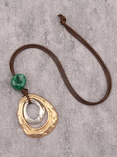 GelConnie Leather Necklace for Women Round Wooden Pendant Long Leather Choker Vintage Sweater Necklace Gold Chunky Boho Necklaces for Women - style: Boho Circle Necklace Gold