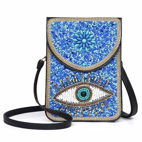 Small Crossbody Bags for Women Designer Cell Phone Bag Boho Shoulder Wallet Purse - color: Light Blue