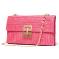 SWEETV CHUNLI Straw Purse Woven Beach Bag Summer Clutch Purse Boho Crossbody Bags for Women Small Raffia Shoulder Bag - color: Hot Pink