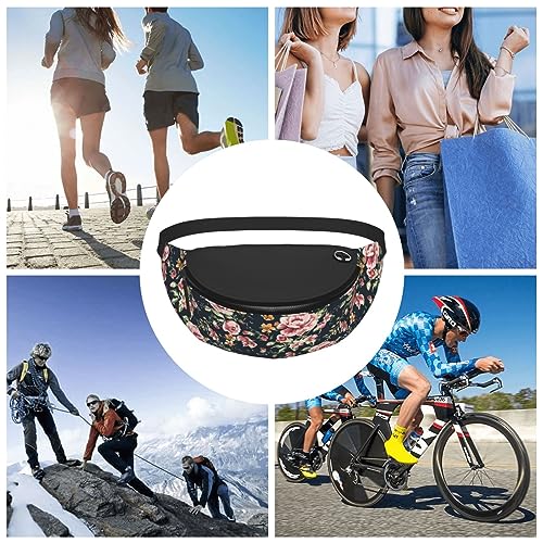 Beautiful Flowers Floral Pink Green Leaves Retro Fashion Casual Fanny Pack Waist Bag Men Women Adjustable Belt Waist Bag For Travel Hiking Cycling Running Festival Carnival - color: Black19