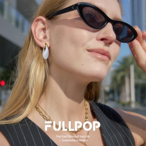 Fullpop Vintage Earrings for Women, Chunky 14K Gold Plated Resin Hoop Earrings Lightweight Hollow Drop Earrings Hypoallergenic Earrings for Women Vintage Anthropologie Jewelry Gifts for Women - size: U Shape-White A