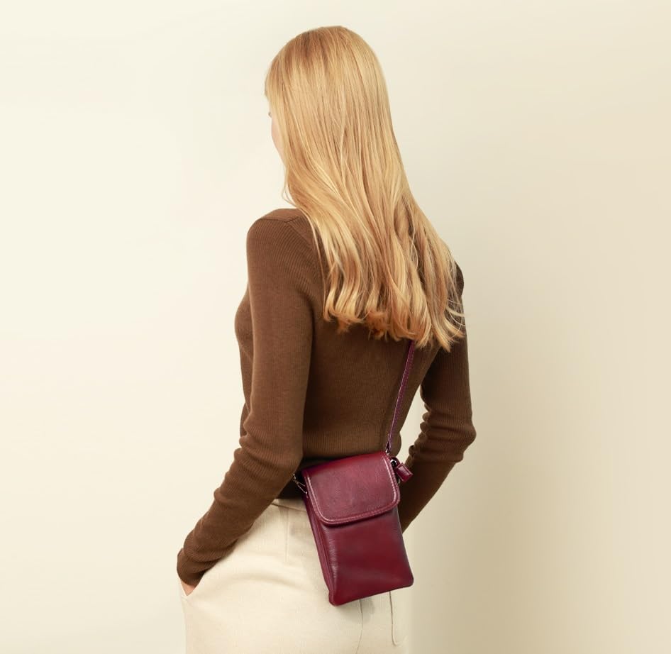 befen Genuine Leather Small Crossbody Bags for Women Cell Phone Bag Cross Body Purses,Silver Zipper - color: Burgundy