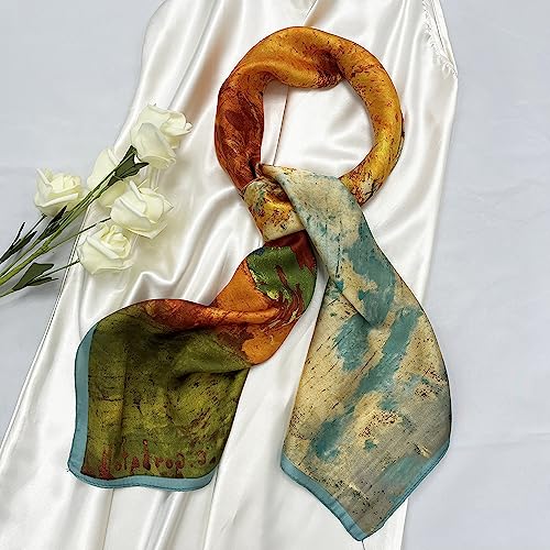 Julunar Silk Like Head Scarf for Women - Satin Large Hair Scarves - 35" Square Silk Hair Wrap for Sleeping with Gift Packed - color: A006-1 Golden Autumn