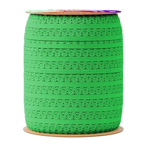 Mandala Crafts Green Stretch Lace Soft Elastic Trim Roll - 55 Yards 1 Inch Wide Stretchy Frilly Picot Ribbon for Sewing Lingerie, Headbands, Underwear, and Crafts - color: Green