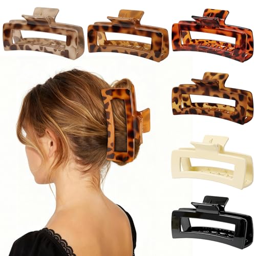 6 Pack 5 Inch Extra Large Claw Clips for Thick Hair, Jumbo Claw Clip for Women Girls, Strong Hold Non-slip Hair Clips for Thick/Long/Curly Hair, XL Square Jaw Accessories, Tortoise Shell - color: Tortoise
