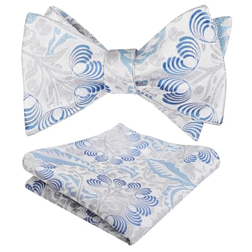Alizeal Mens 2pcs Classic Floral Pattern Self-tied Bow Tie and Handkerchief Set - color: 035-silver+blue