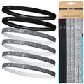 Tough Headwear Thin Elastic Headbands - Sports Hair Head Band for Women & Men - Non Slip Mens Workout Headband - 6-Pack - color: Black, Leopard - 6