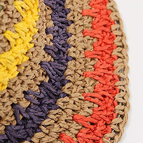Women Straw Sun Hat Floral Woven Crochet Bucket Hat Y2k Aesthetic Accessories Beach Hat Hand Woven Boho Foldable Cap - color: Striped D