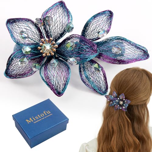 Mistofu DIY Copper Wire Metal Hand-woven High-level design Barrettes Elegant Hair Accessories, Gifts for Women Girls (blue-c) - color: blue-c