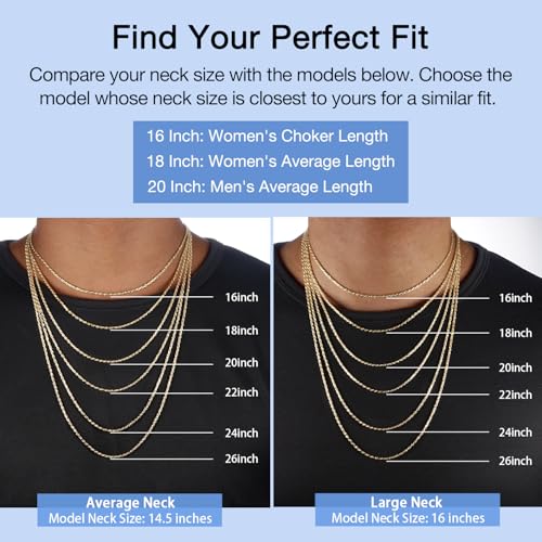 Jewlpire 18K Gold Plated 925 Sterling Silver Chain Necklace for Women, 1.35mm Rope Chain Necklace for Women Men Super Shiny & Durable Women's Chains Necklaces 16 18 20 22 24 26 Inch - color: 18k Gold Plated, size: 16 Inch