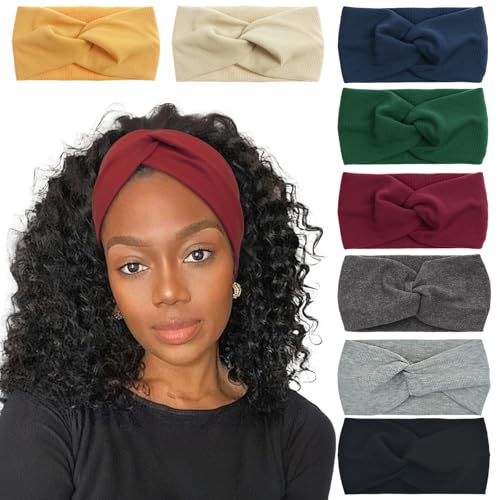 AQOKKA Elastic Knotted Headbands for Women Criss Cross Head Bands for Women's Hair Non Slip Boho Wrap Twisted Hair Accessories - color: 8 Pack Ribbing Cross Headbands B