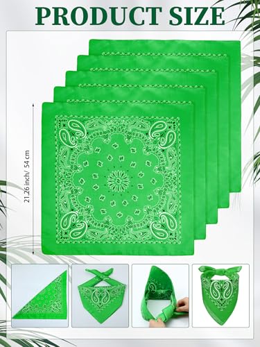 Unittype 48 Pieces Paisley Bandana Novelty Unisex Cowboy Headband Sports Bandannas Scarf Outdoor for Western Party Costume - color: Green, style: Classic