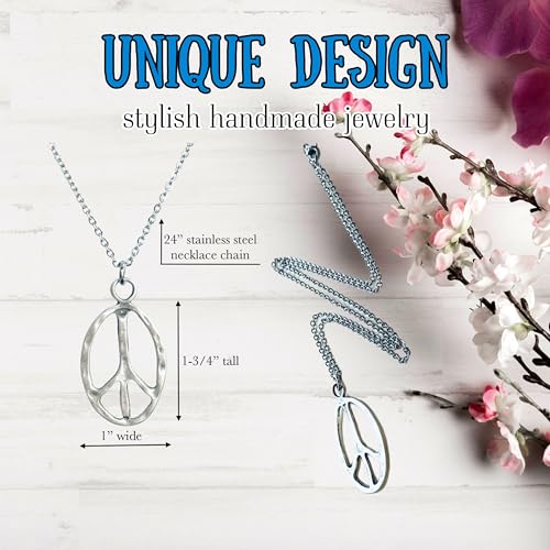 Peace sign earrings peace symbol charm earrings silver or bronze hippie necklace - color: silver necklace