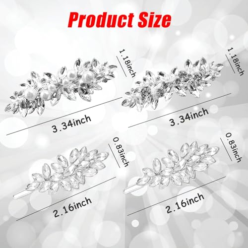 REDANHA 4 Count Rhinestone Bridal Hair Clip, Hair Clips, Rhinestone Jewelry Barrette Vintage Hair Accessories Pearl Hair Clips for Women Wedding