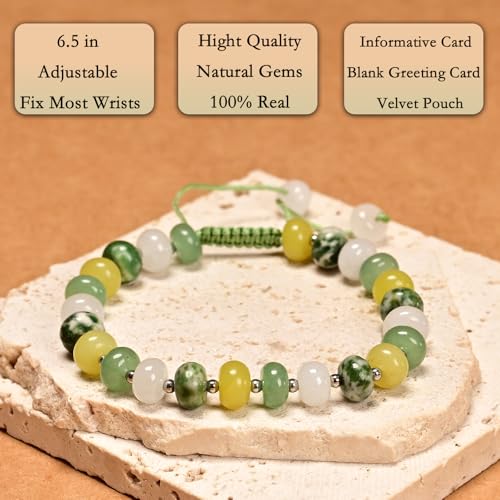 468Handmade Adjustable Natural Gemstone Crystal Bracelet Healing Power Energy Inspirational Gifts with Card for Unisex - color: 20-Fragrant Grass (Revere Nature), size: 5x8mm