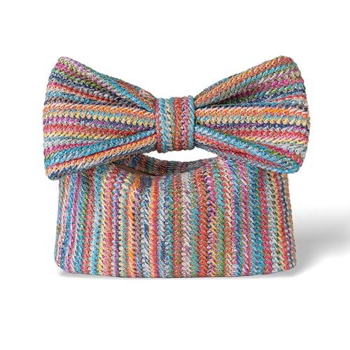Huralona Women Straw Woven Clutch Purse Pleated Handbag for Summer Beach Vacation Straw Shoulder Crossbody Bag - color: Rainbow5