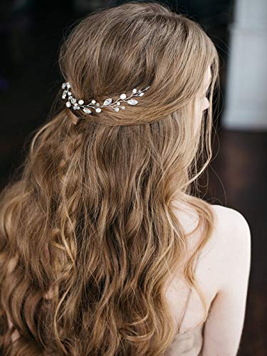 JAKAWIN Pearl Bride Wedding Hair Vine Silver Bridal Hair Accessories Rhinestone Hair Piece for Women HV192 (1 Silver) - color: 1 Silver