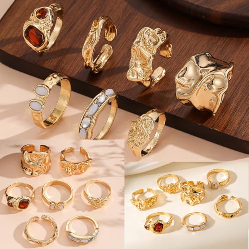 CHICUTIE Gold Knuckle Rings Set For Women Stackable Joint Finger Midi Rings Dainty Cubic Crystal Zirconia Hollow Twist Cute Pack Jewelry Gift - style: 13PCS GOLD
