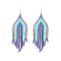 Long Beaded Tassel Earrings - Bohemia Colorful Bead Handmade Beaded Tassel Earrings，Gifts and Christmas - color: Dark gray blue