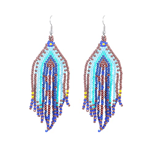 Long Beaded Tassel Earrings - Bohemia Colorful Bead Handmade Beaded Tassel Earrings，Gifts and Christmas - color: Dark gray blue