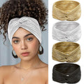 4 Pcs Boho Gold Headbands for Women Short Twist Hair Bands Wrinkle Metallic Turban Head Bands Christmas Non Slip Workout Yoga Women's Hair Wraps Accessories