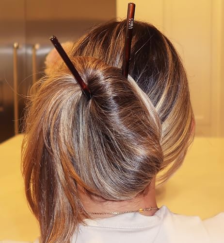 Camila Paris AD28/2 French Twist Stick Hair Pin, Set of 2 Tortoise Shell, Girls Chopsticks Hair Pins for Girls Spiral Updo Chignon Bun Holder, Styling Hair Accessories for Women, Made in France - color: Tortoise Shell
