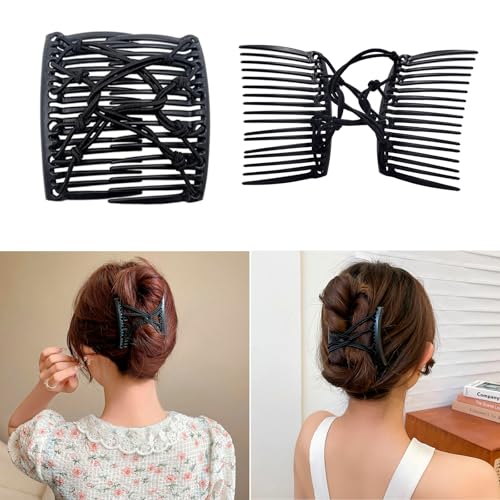 5 Pieces Stretchy Magic Comb Adjustable Elastic Clip for Women Girls No Crease Pins Vintage Bun Maker Hair Accessories for Curly Thick Wavy Ponytail - color: Black,Brown