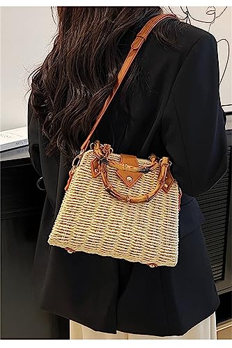 Cross Body Handbags for Women Straw Woven Beach Bag 2026 Summer Handmade Purses Wicker Rattan Bag Holiday - color: Beige