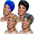 SATINIOR 4 Pieces African Pattern Headwrap Pre-Tied Bonnet Turban Knot Beanie Cap Headwrap Hat - style: Yellow Flower Style
