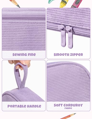 SUNEE Cute Pencil Case, Large Pencil Pouch, Soft Corduroy Fabric Big Pencil Bag with Zipper, Kawaii Pen Bag Stationery Storage and Organizer, School Supplies for Teen, Student, Boys,Girls, Soft Purple - color: Soft Purple
