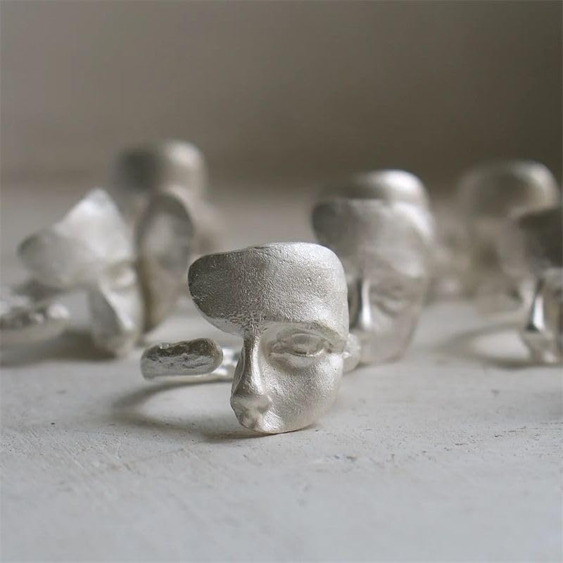 Vintage Half Face Ring For Women Men Adjustable Art Personalized Open Wrap Knuckle Finger Band Rings Thumb Fashion Unique Jewelry Gift - color: Silver