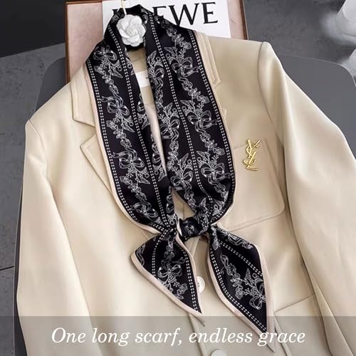 Sumolux Head Hair Scarf for Women Neck Purse Bag Handbags Scarf Like Silk - color: Black Khaki Flower