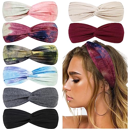 Huachi Boho Headbands for Women - Tie Dye Soft Elastic Turban Hair Wraps, Summer Hair Accessories for Girls - color: Tie Dye Plus Solid Colors