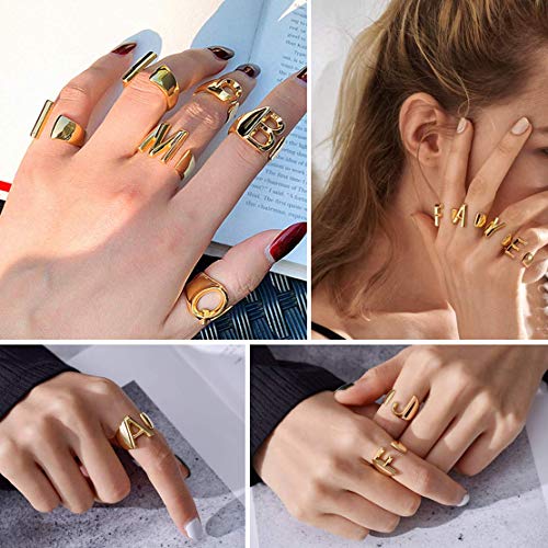 FindChic Customizable Initial Ring Statement 18K Gold Plated Fashion Cuff Rings for Women Alphabet Letter A to Z Resizable Knuckle Ring (with Gift Box) - color: G