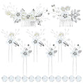 inSowni 20 Pieces Rhinestone Pearl Bridal Wedding Party Prom White Flower Hair Side Combs Slides +U-shaped Floral Hair Pins+Twist Spiral Pearl Hairpins Headpieces for Brides Bridesmaids Girls Women - color: Pure White
