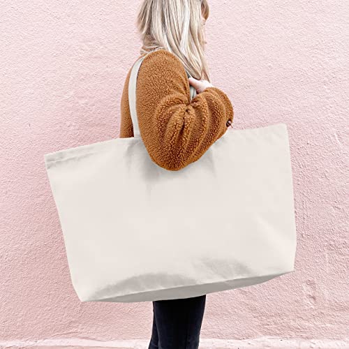 Large Canvas Tote Bag-Extra Big Shopping Beach Totes Bags Reusable Largest Grocery Plain Solid Bag 28"x8"x16" - color: Natural
