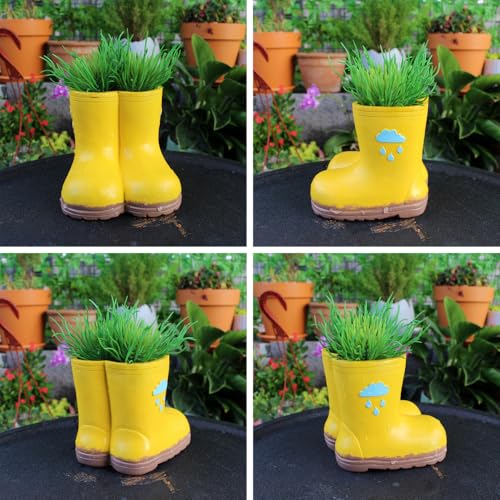 Yellow Rain Boot Flower Pot Garden Planter Succulent Planter Resin Cute Boots Planter Pot Decorative Succulent Planter Pot with Drainage Hole Boots Flower Vase Gift - color: Design-2