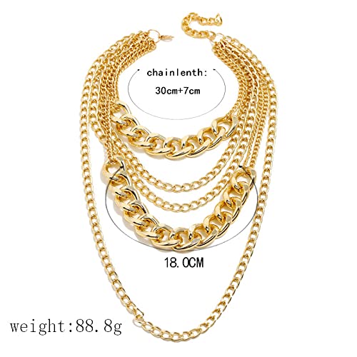 Gold Chunky Necklaces for Women Multi Layered Punk Gold Statement Necklaces Hip Hop Portrait Cuban Link Chain Necklace 90s Outfit Accessories - style: Style1