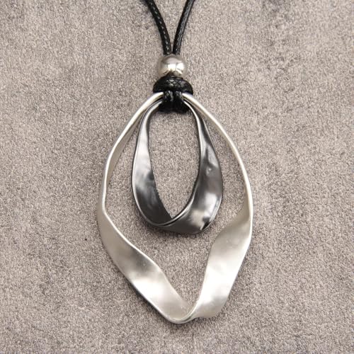 JAOYU Bohemian Necklaces for Women Leather Necklace Wood Pendant Choker Long Brown Necklace Chunky Circle Boho Hippie Jewelry - style: Bohemian Necklaces