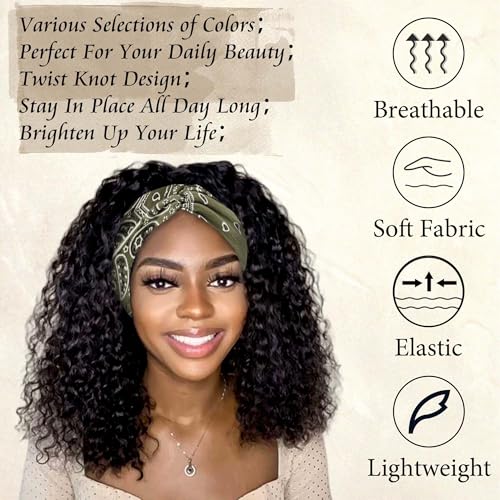 Boho Bandana Headband For Women Wide Headbands Knotted Turban Head Wraps Cute Head Scarf Hairband Paisley Fashion Hair Wrap Turban Bands Workout Bandana Hair Accessories For Women 4 Pack - color: Style 119