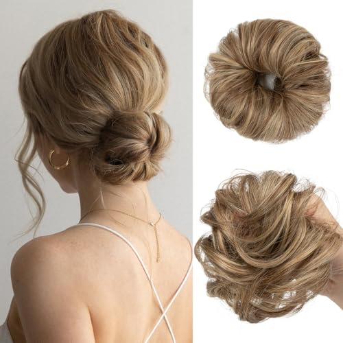 CJL HAIR 2PCs Small Cute Messy Bun Hair Piece for Thin Hair Women Mini Synthetic Curly Bun Scrunchies Updo Hairpieces Bernstein Multi - color: 2PCS-Bernstein Multi