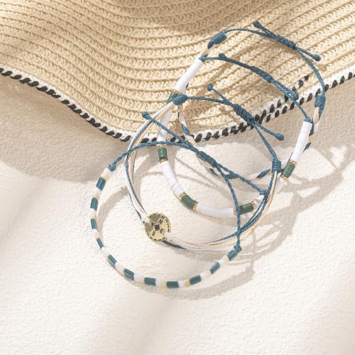 FANCY SHINY Boho Nautical Compass String Bracelets Beaded Clay Beads Bracelet Stackable Friendship Bracelets Summer Beach Outfits for Women Girls - color: Green
