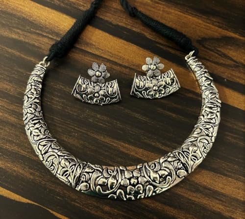 Indian Afghani Hasli Style Silver Oxidized Tribal Boho Statement Kutchi Choker Necklace Jewelry Women