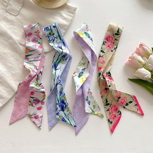 4/40 Pcs Hair Scarf for Women, 35"x2.36" Lightweight Silk Headband, Purse & Bag Scarves Gift Collection - color: Vibrant